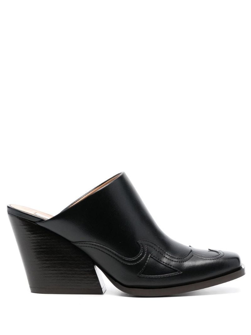 square-toe Cuban-heel mules - 1