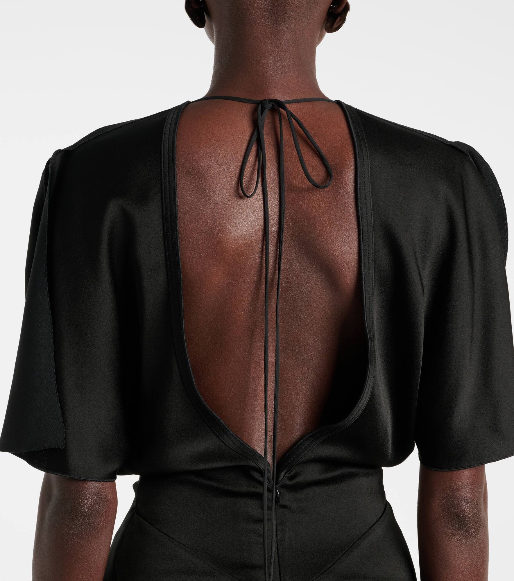 Gathered open-back crêpe satin gown - 5