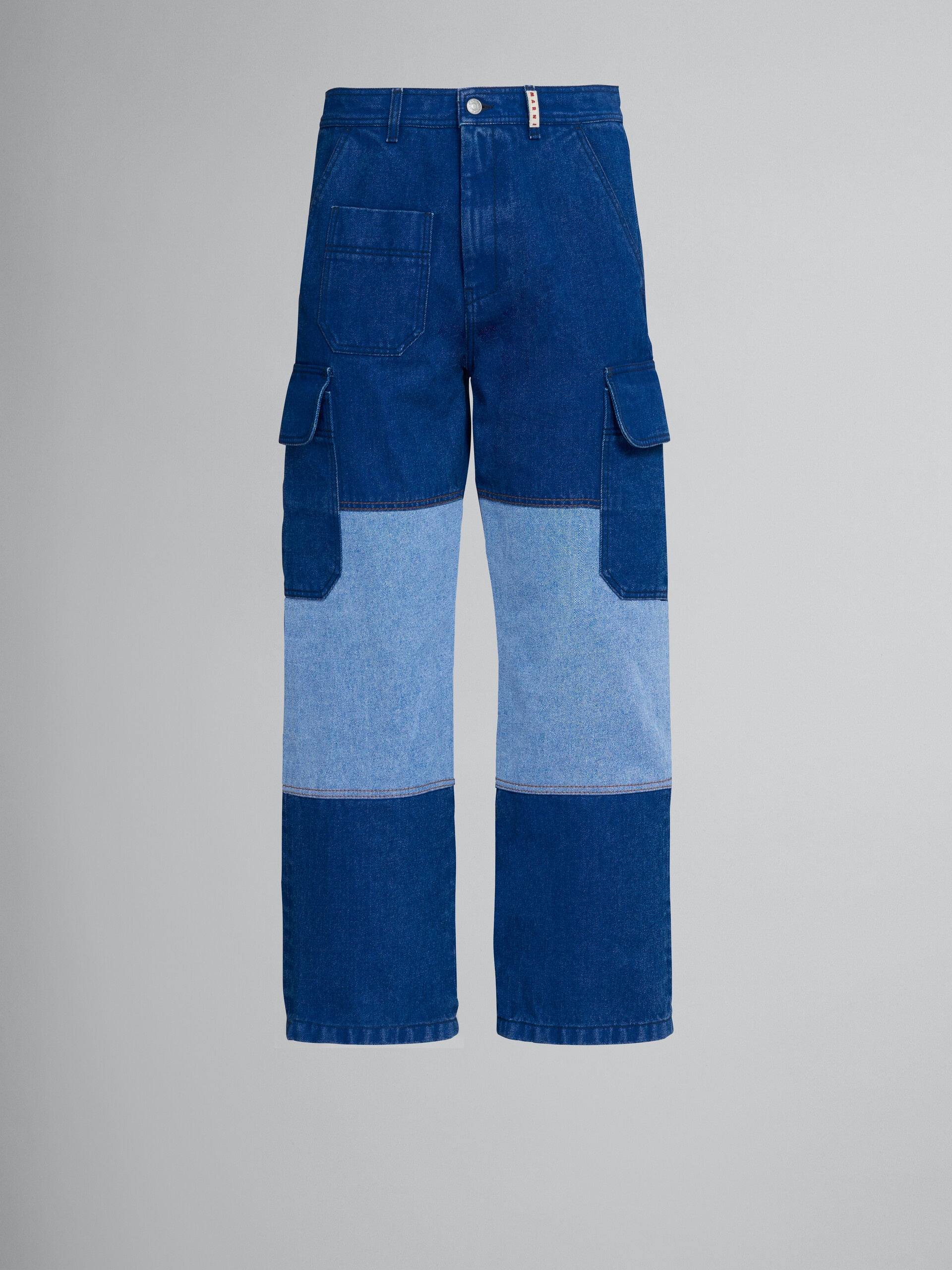 CARGO PANTS IN COATED BLUE DENIM - 1