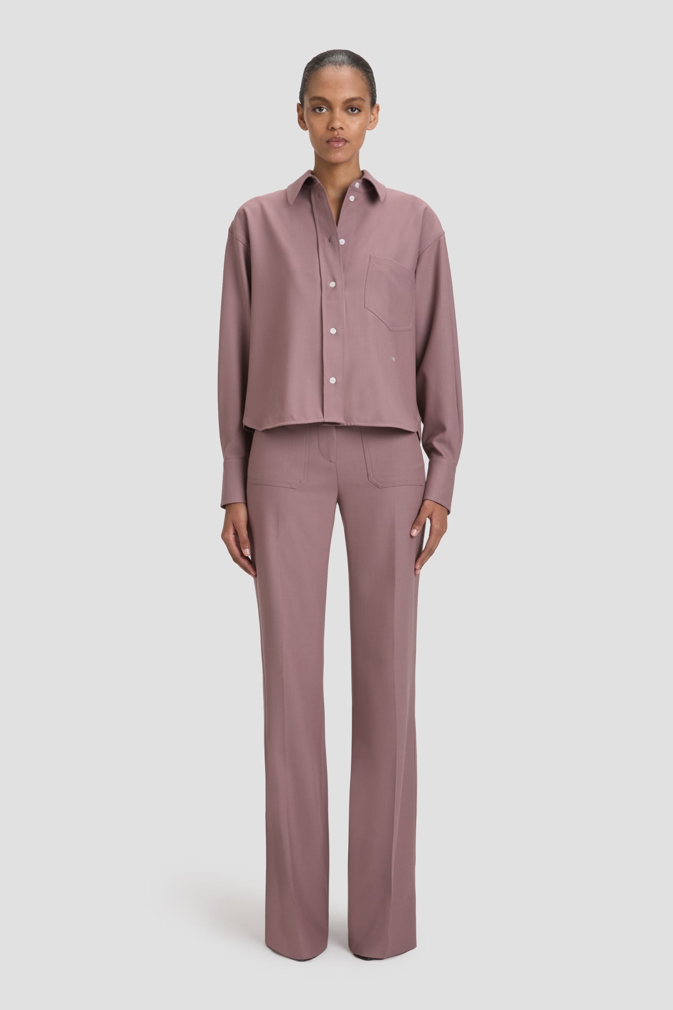 Cropped Long Sleeve Shirt In Mauve - 2