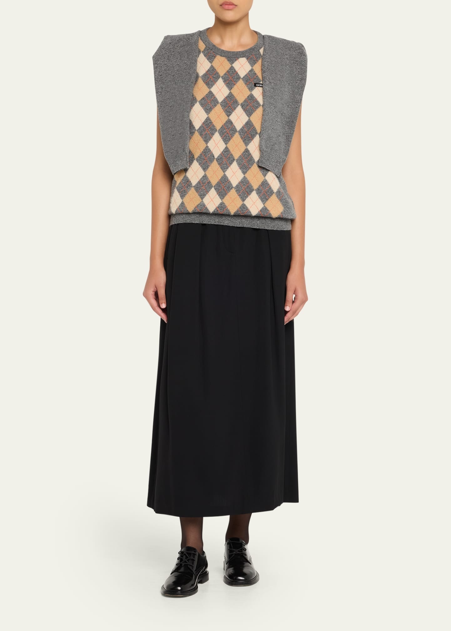 Argyle Knitted Draped-Sleeve Sweater Vest - 2