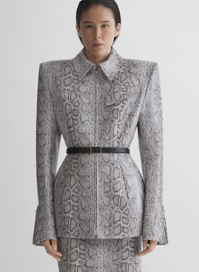 python-embossed leather oblique jacket 1