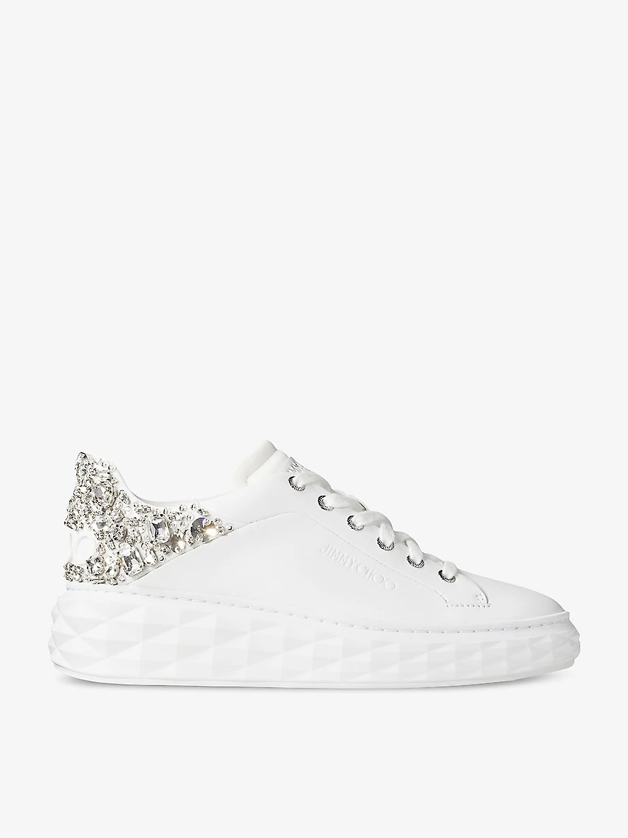 Diamond Maxi sequin-embellished leather and woven low-top trainers - 1