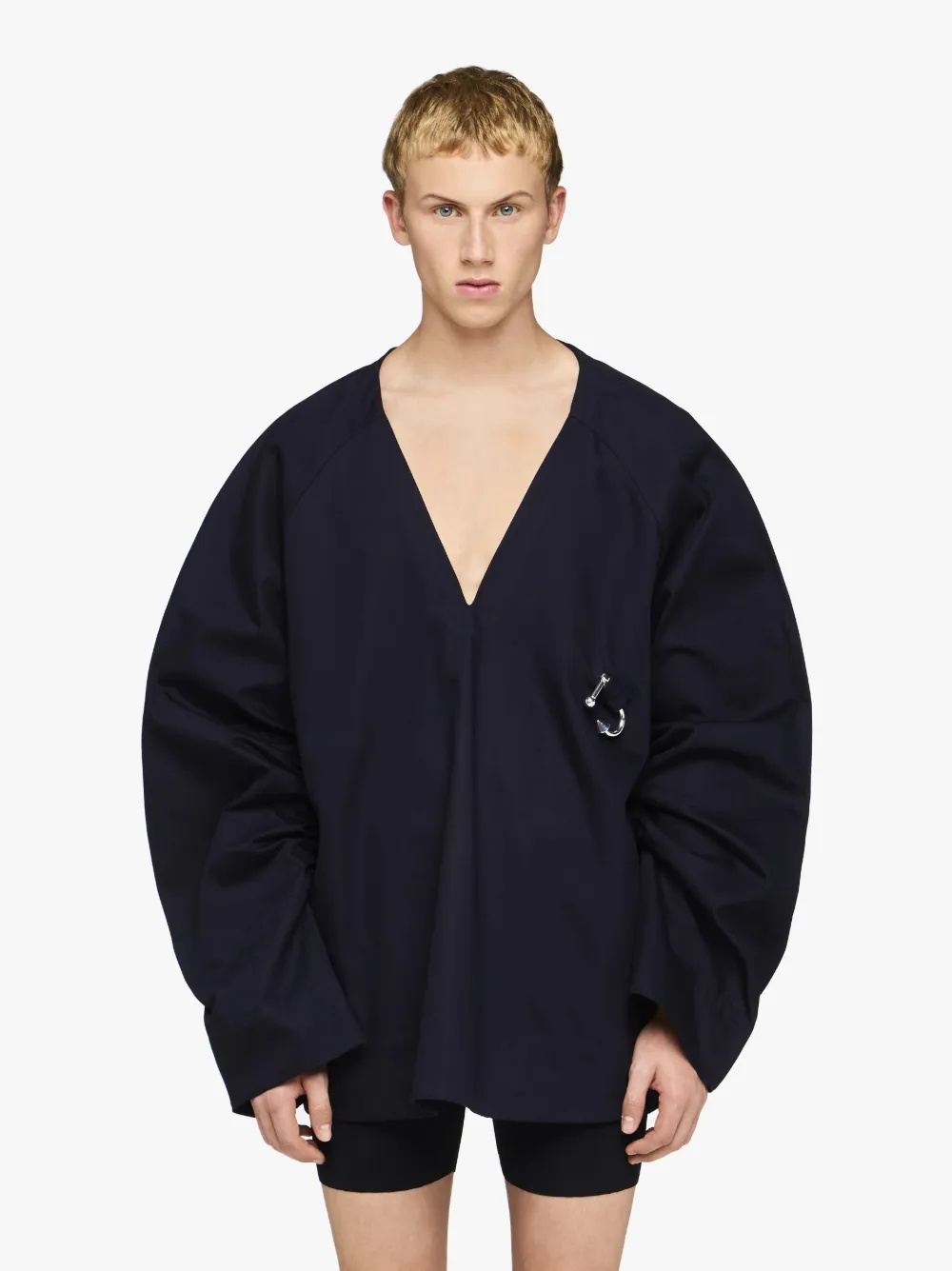 OVERSIZED V-NECK GATHERED SLEEVE TOP - 2