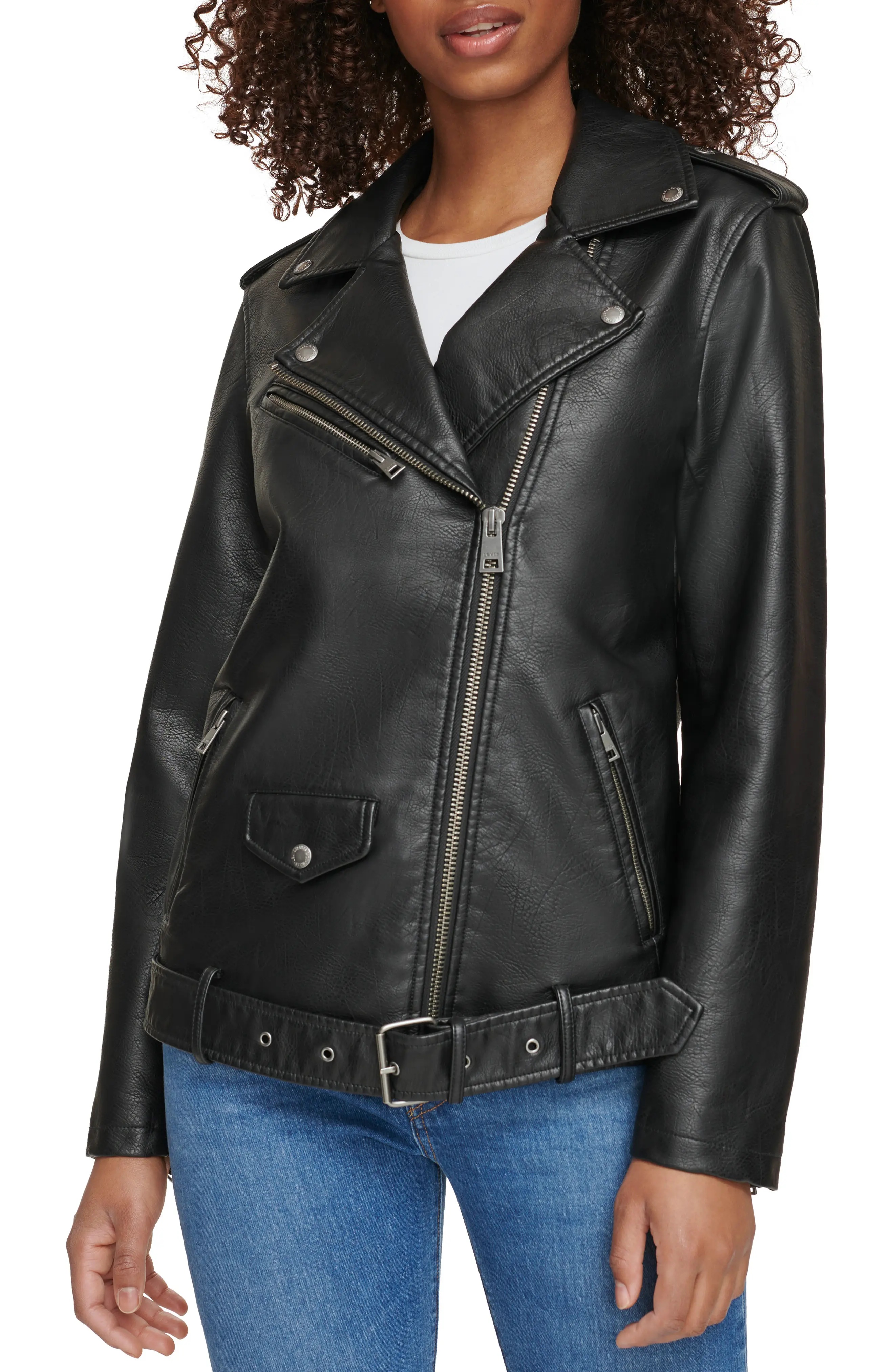 Longline Belted Faux Leather Moto Jacket - 1