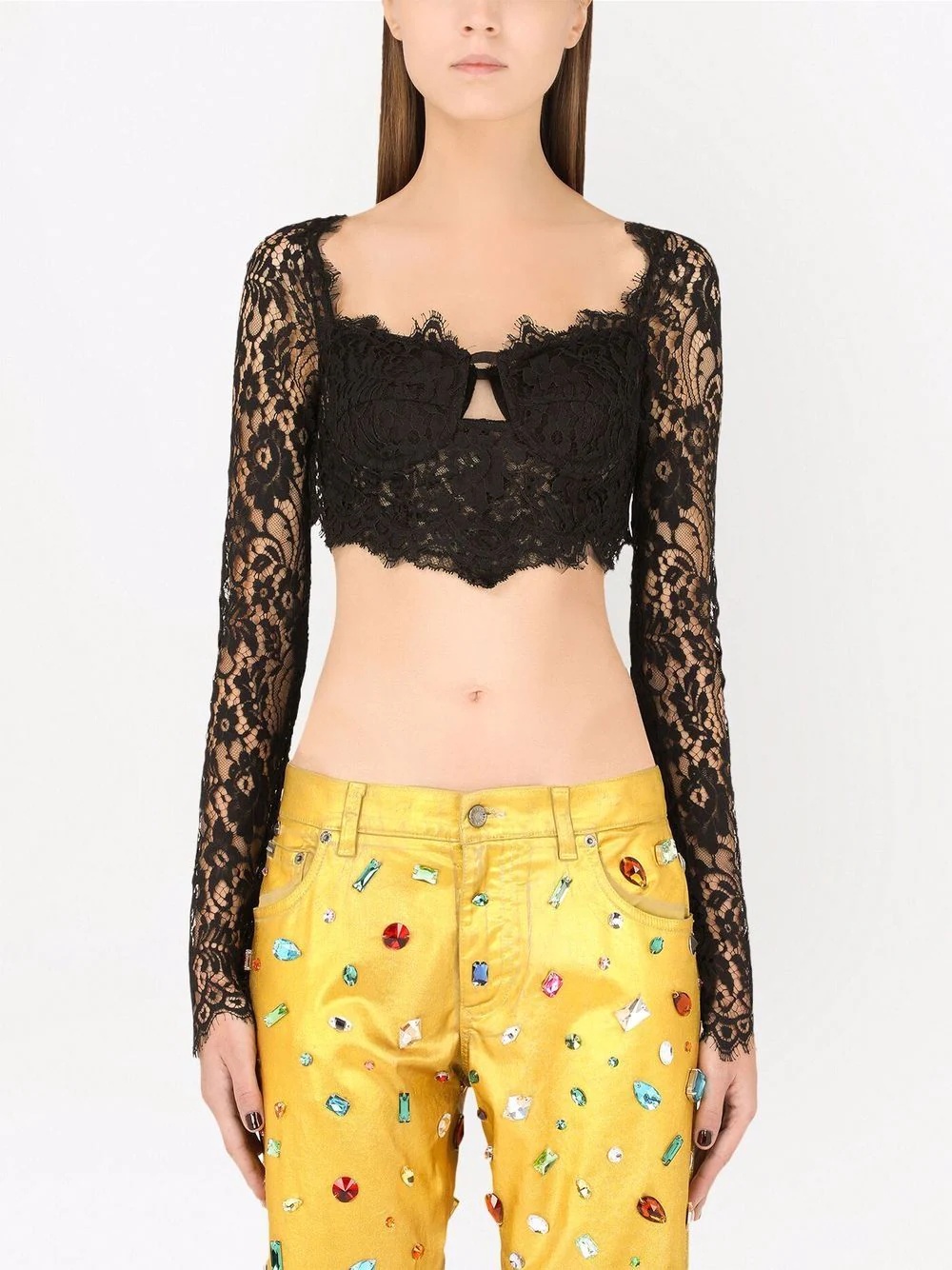 lace-detail cropped blouse - 3