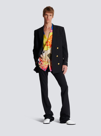 Balmain Short-sleeved satin shirt with Crane print outlook
