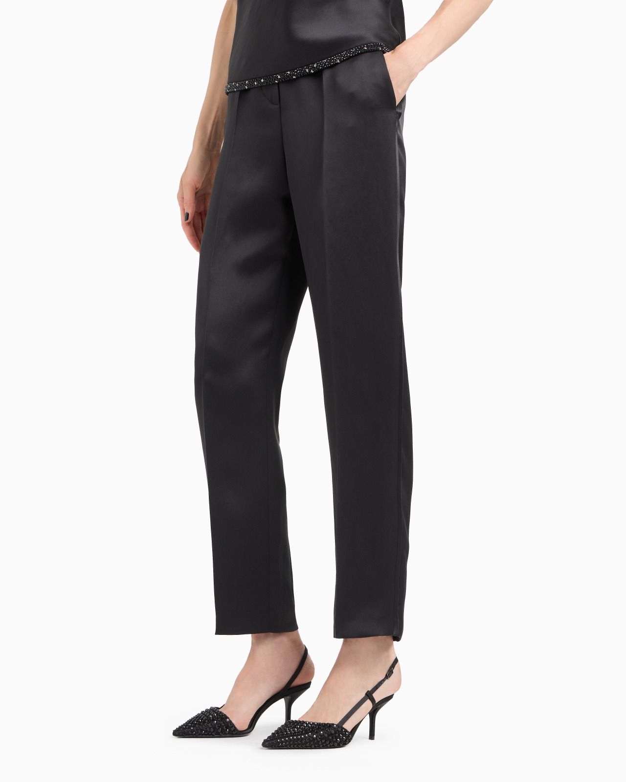 GLITTER SILK SATIN SINGLE-PLEAT TROUSERS - 4