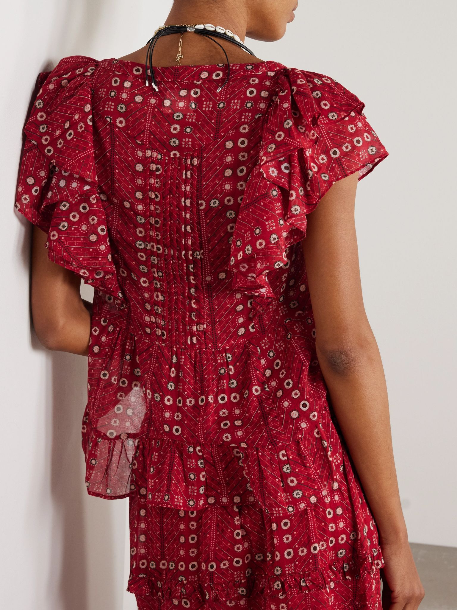 Ruffled printed organic cotton-voile blouse Red - 3