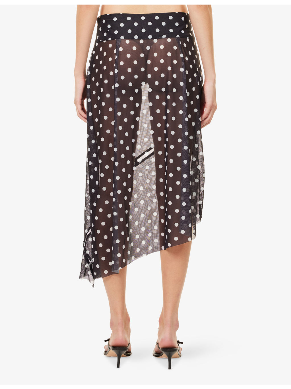 Polka-Dot Asymmetric Stretch-Woven Midi Skirt - 4