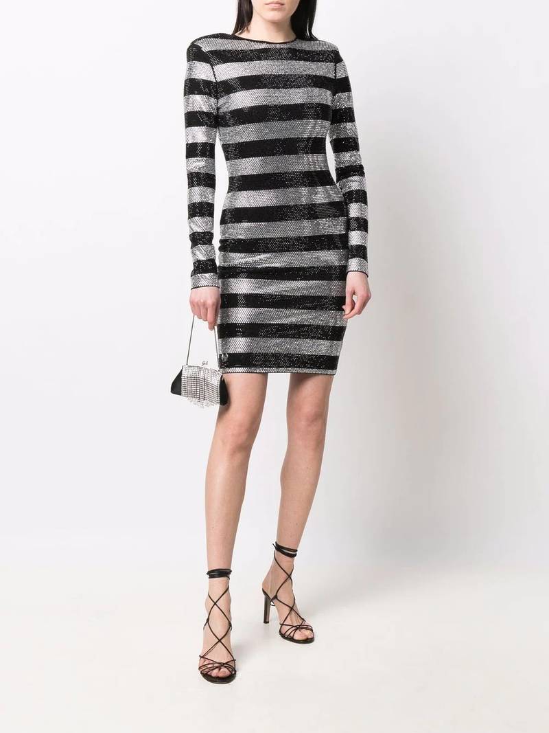PHILIPP PLEIN crystal-stripes fitted mini dress outlook