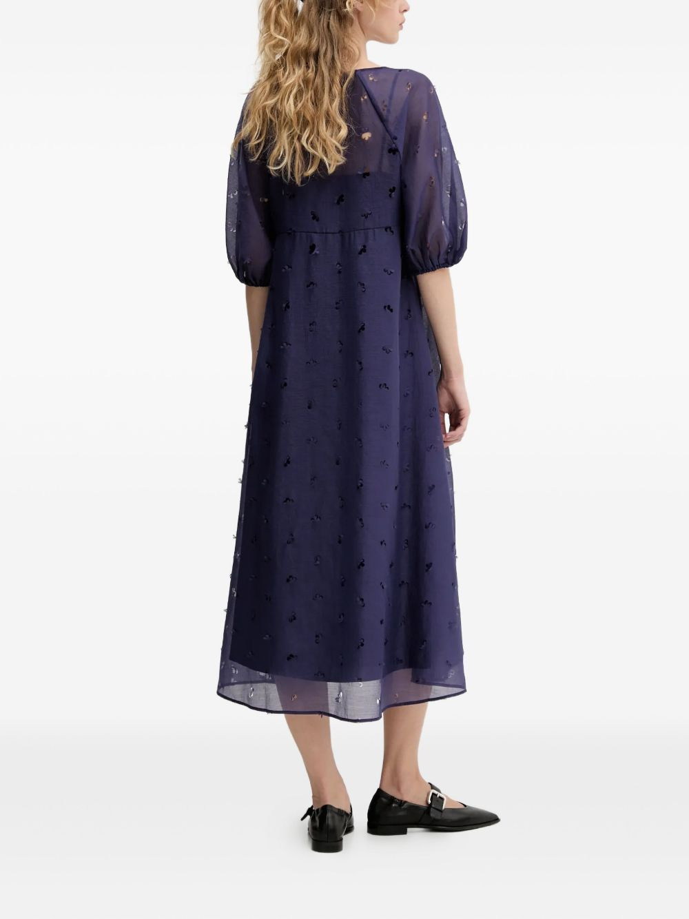 puff-sleeve floral-cut midi dress - 2