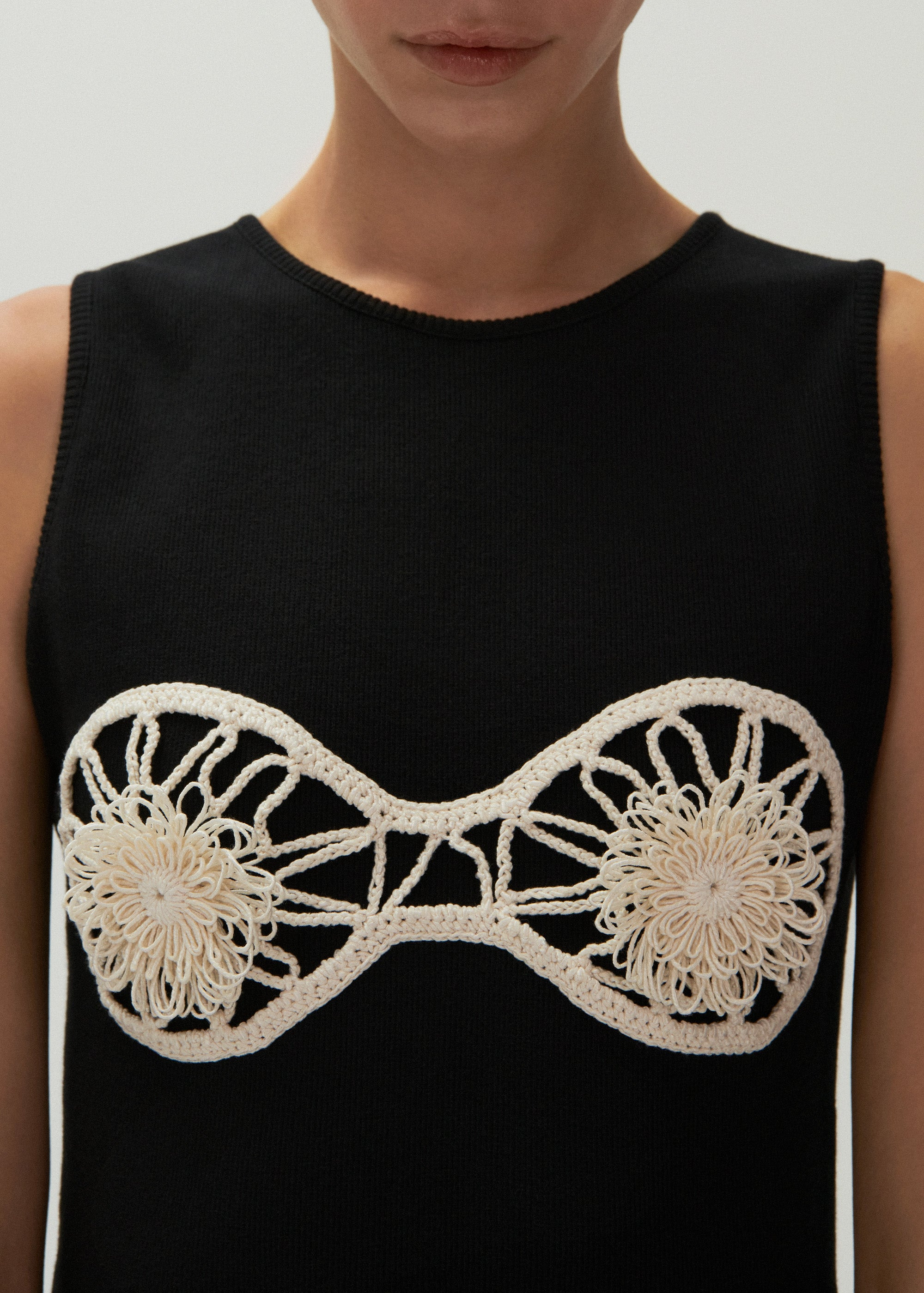 Crochet bra cotton tank dress in black - 5