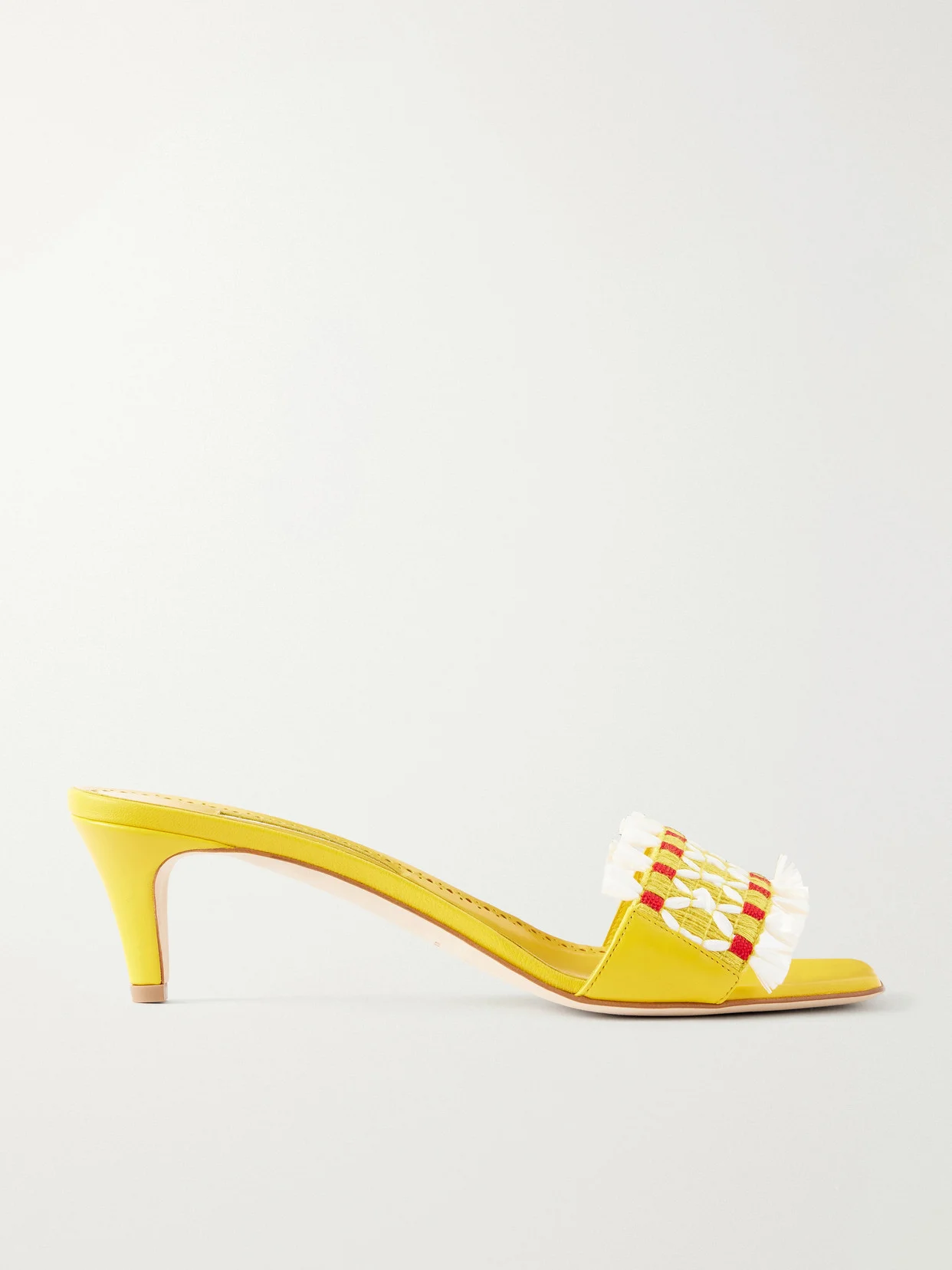 Moremu 50 Raffia-trimmed Leather Mules - 1