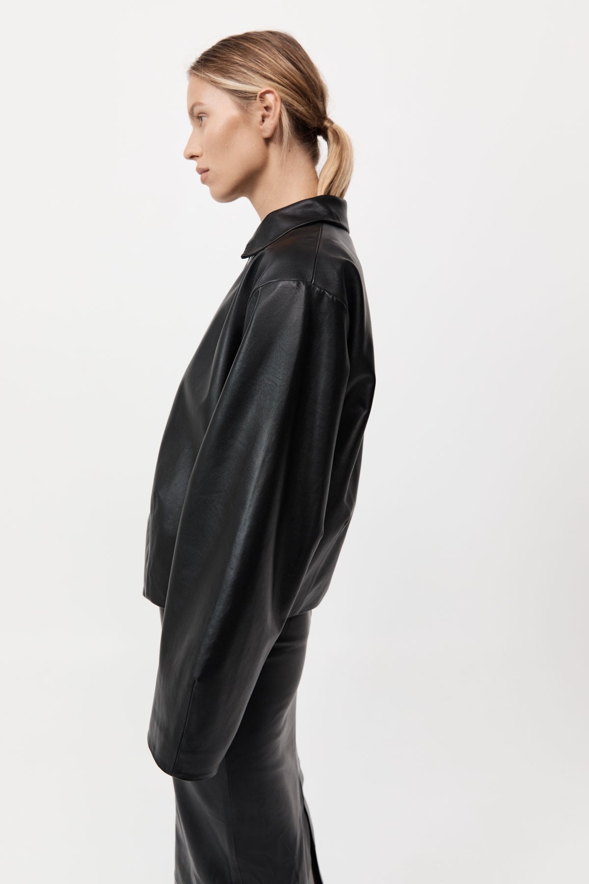 Cocoon Leather Jacket - Black - 5