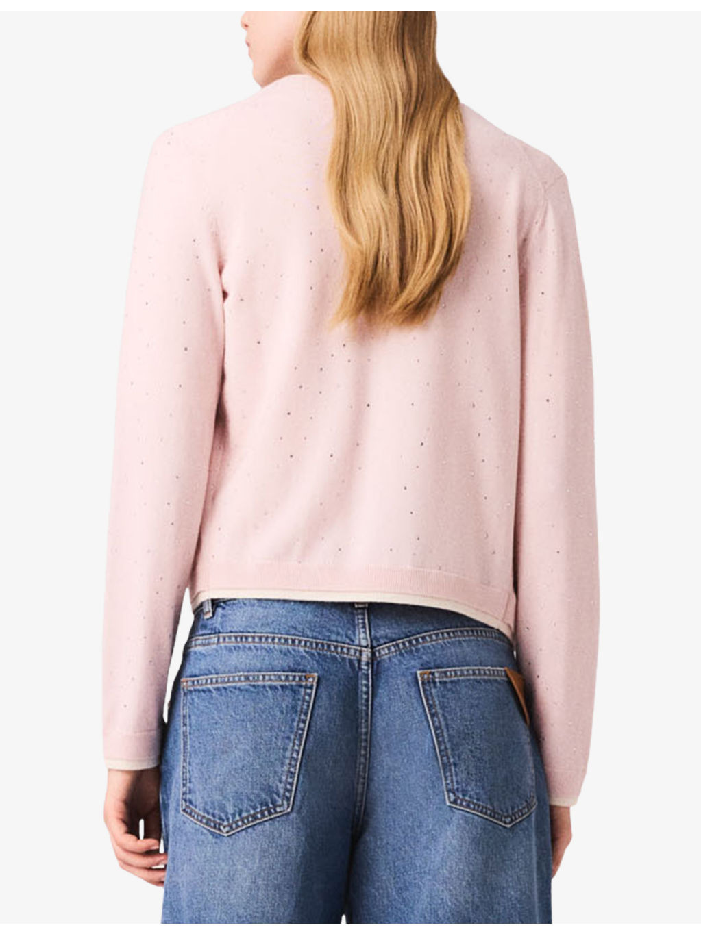 Rhinestone-Embellished Contrast-Trim Stretch Wool-Blend Cardigan - 4