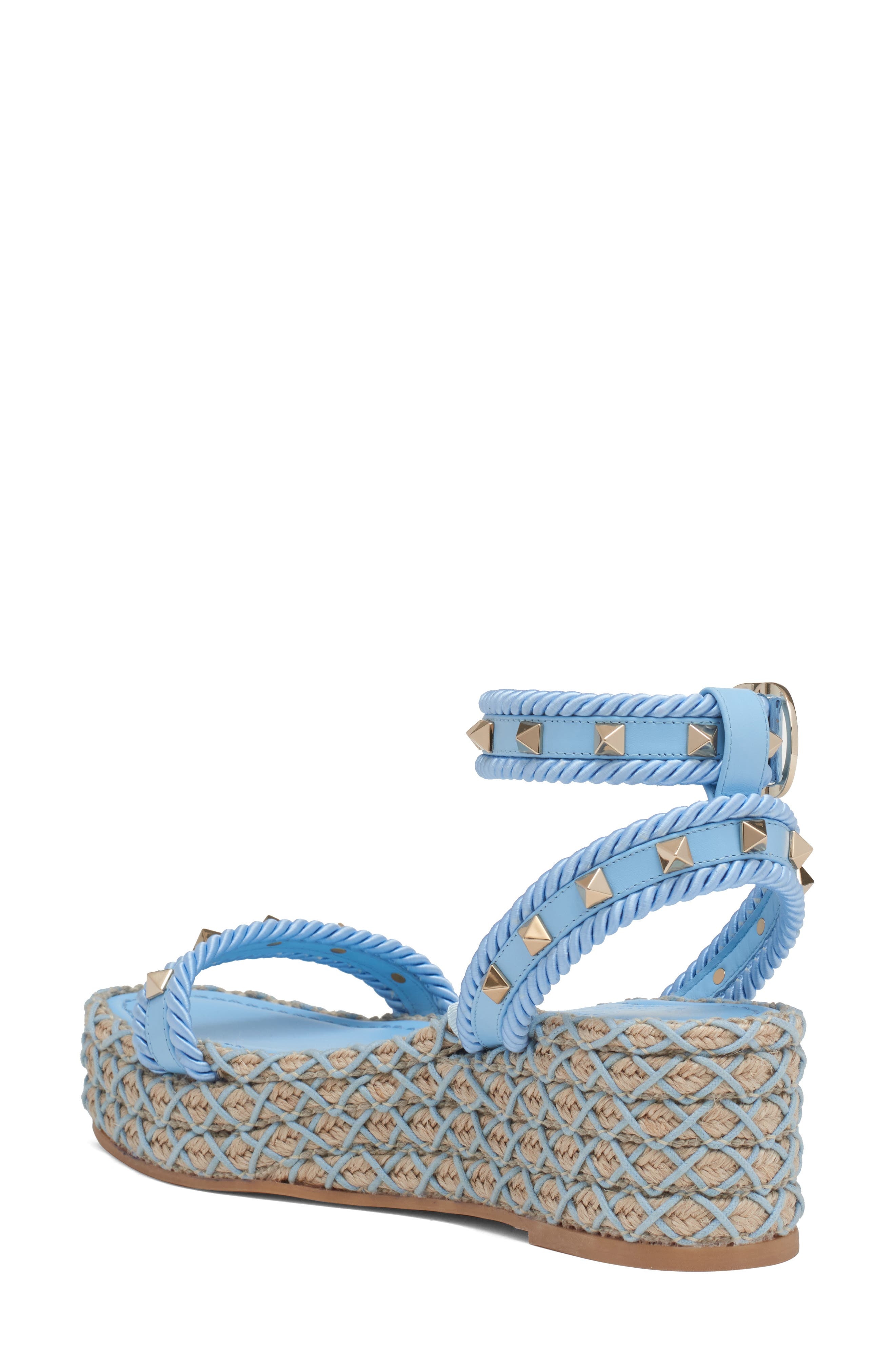 Valentino Garavani Rockstud Espadrille Wedge Sandal in Light Blue/Navy at Nordstrom - 2