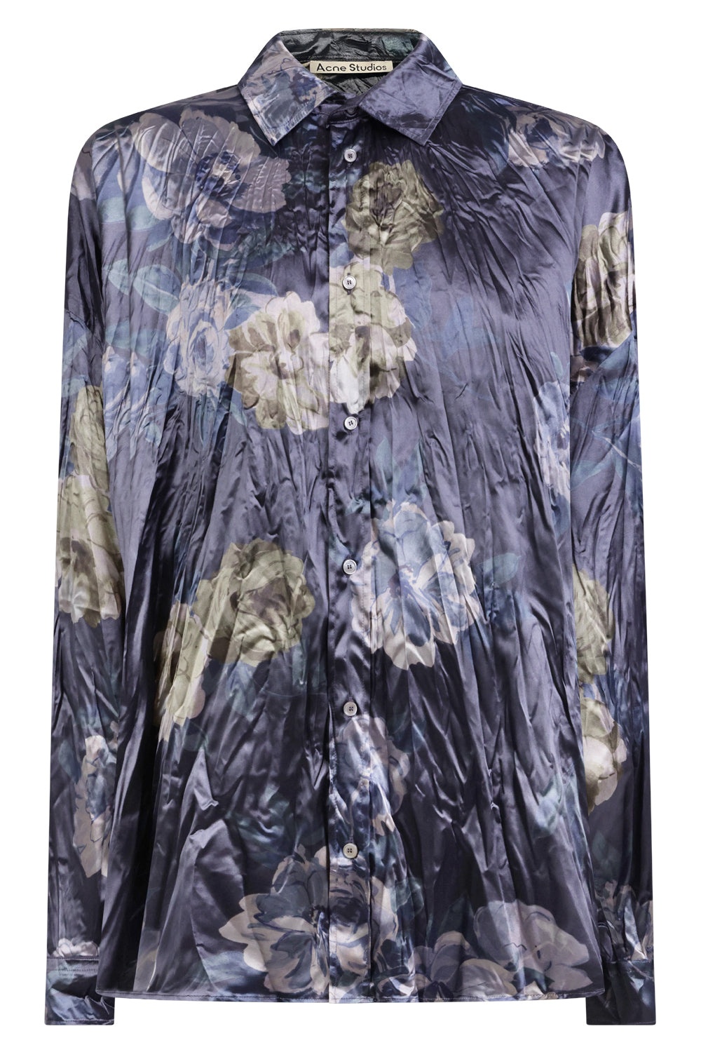 FLORAL PRINT CRINKLE SATIN SHIRT | NAVY - 1