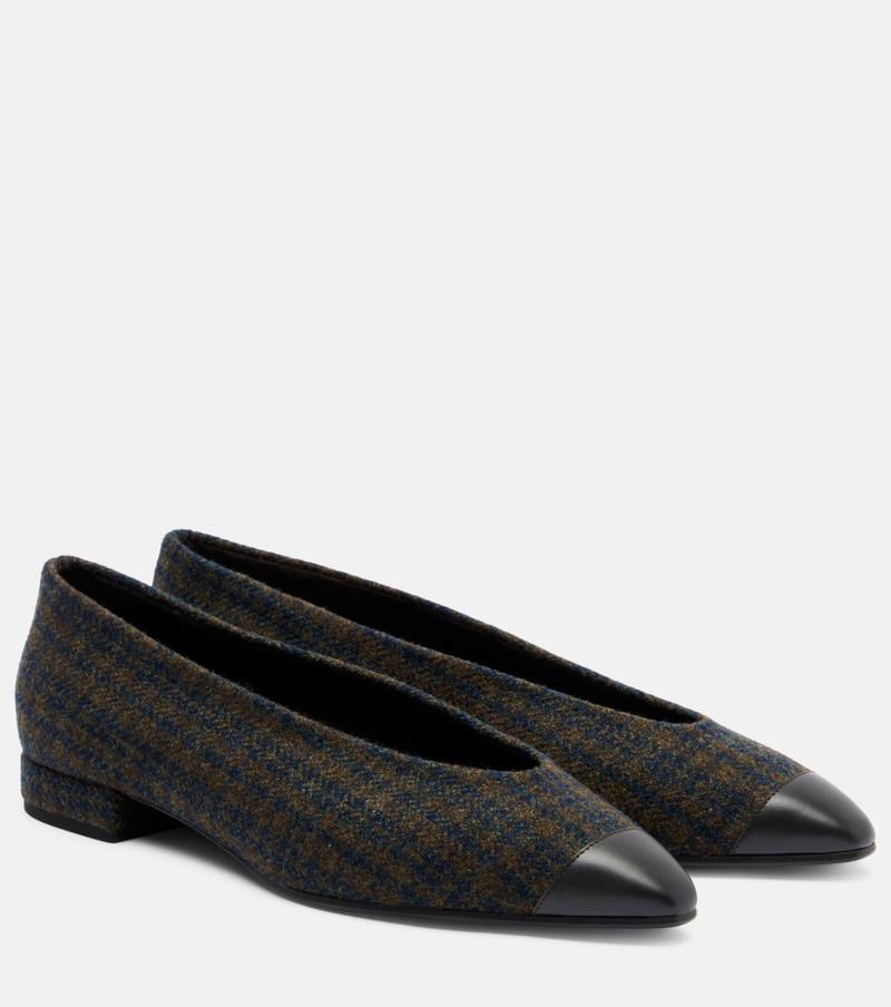 Rebecca leather-trimmed tweed ballet flats 1