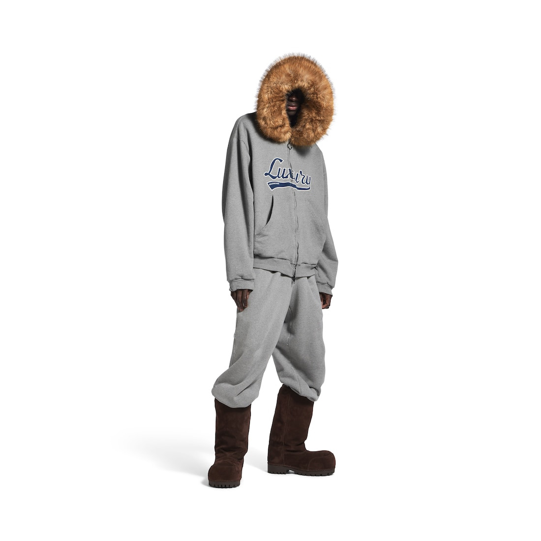 Men's Luxury Script Oversized Zip-up Hoodie in Dark Heather Grey - 2