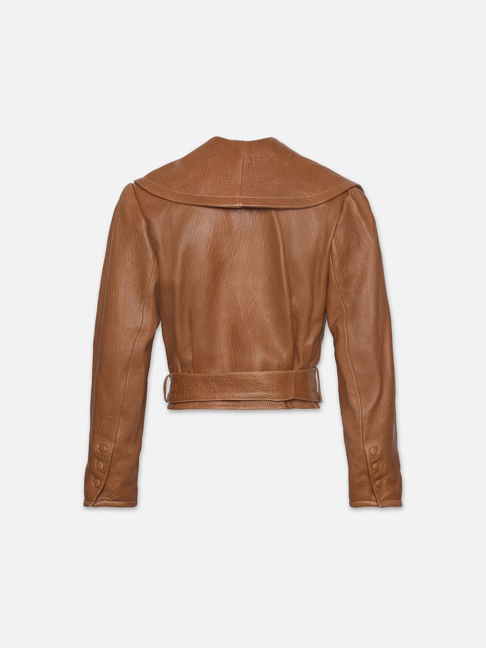 Cropped Belted Leather Jacket in Camel - 5