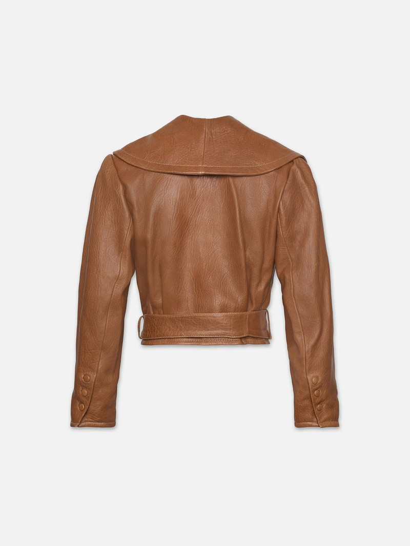 FRAME Cropped Belted Leather Jacket in Camel outlook