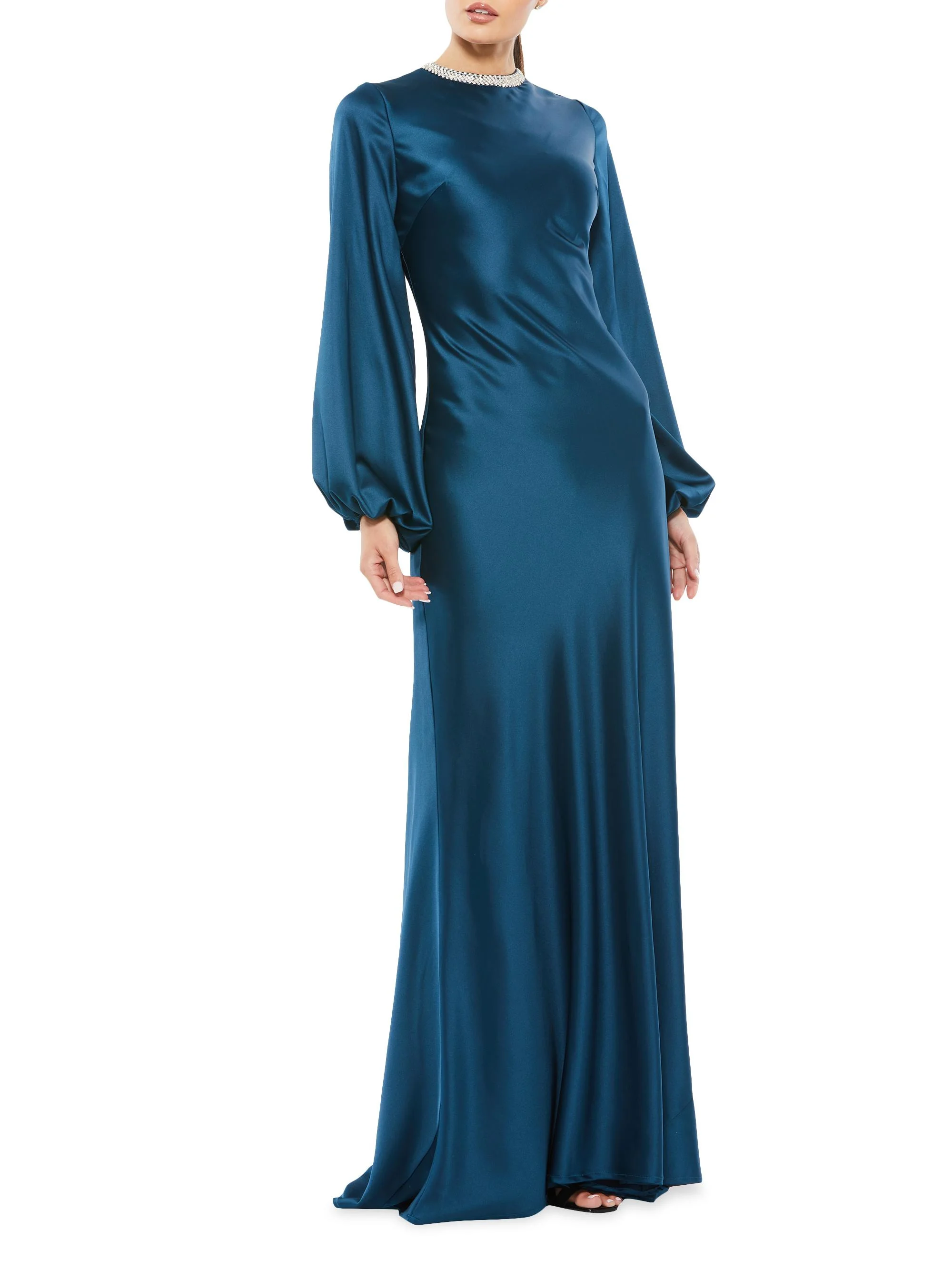 Women's Ieena Satin Sheath Gown - Sapphire - 1