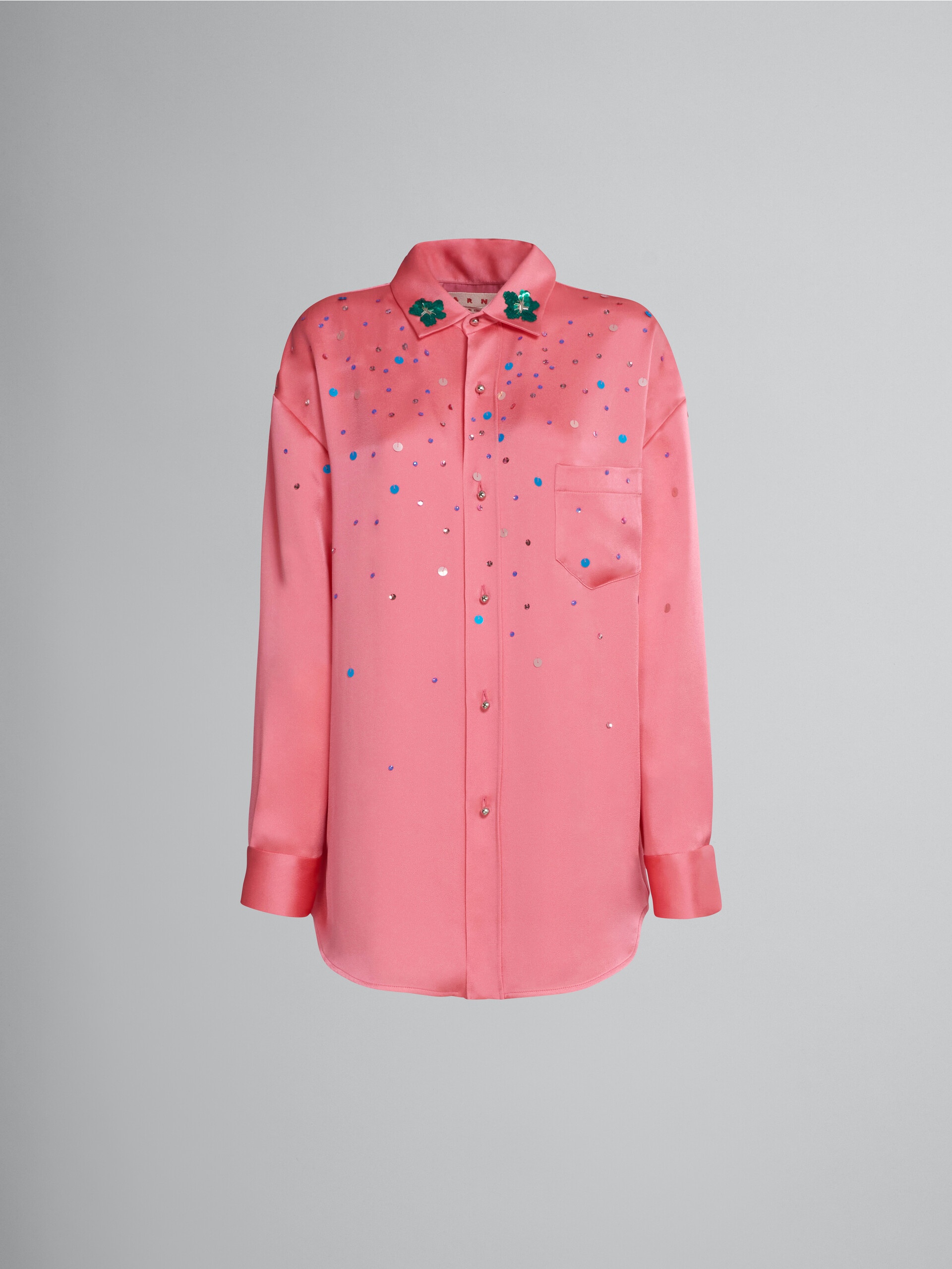 PINK CRÊPE SATIN SHIRT WITH SEQUINS - 1