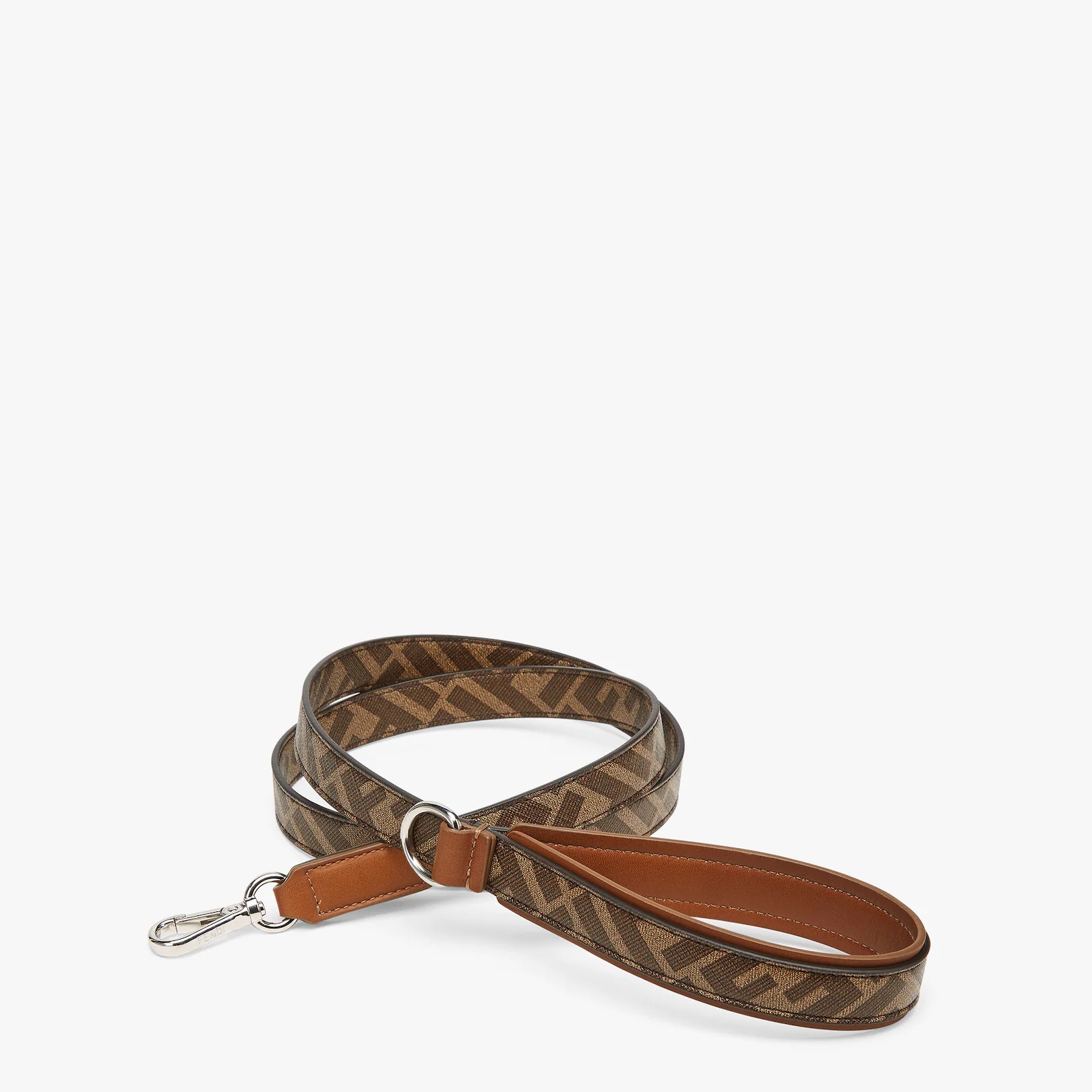 Dog lead with ring and clip customised with Fendi lettering. Made of fabric with FF motif in brown a - 2
