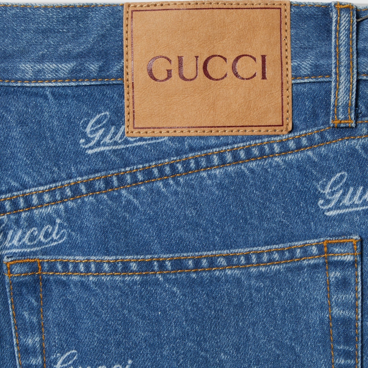 Denim pant with lasered Gucci detail - 7