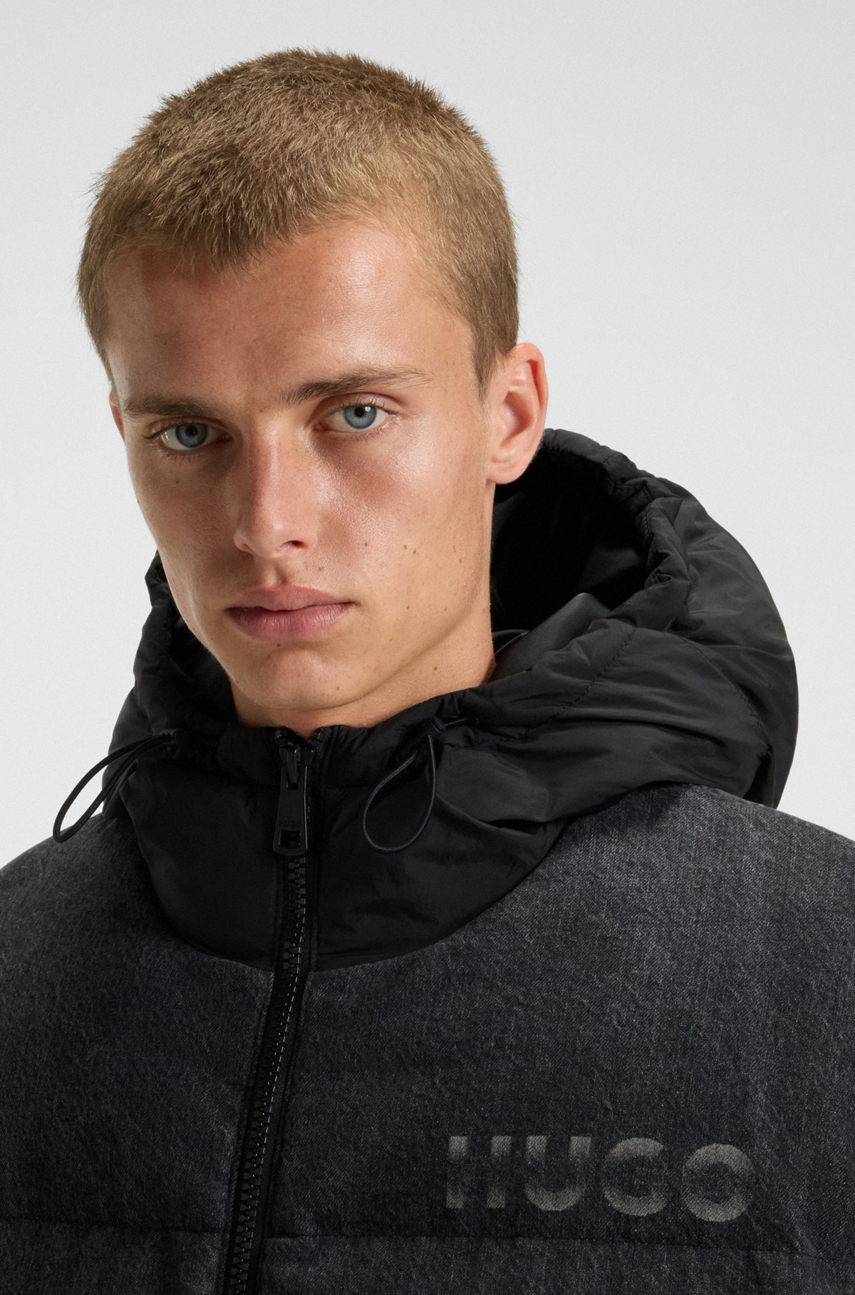 RELAXED-FIT PADDED JACKET IN BLACK DENIM WITH LOGOS - 5