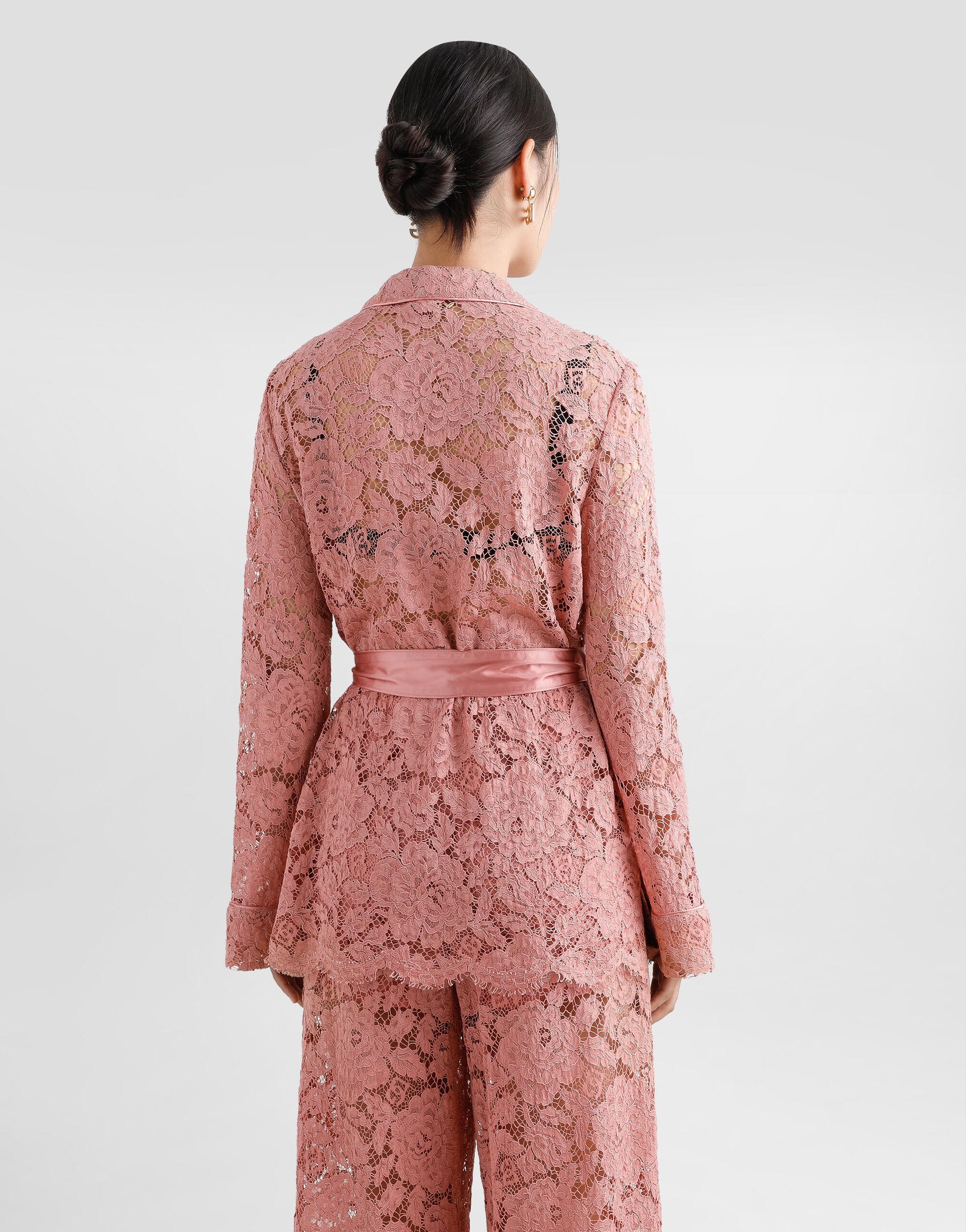 Floral cordonetto lace pajama shirt with DG logo - 5