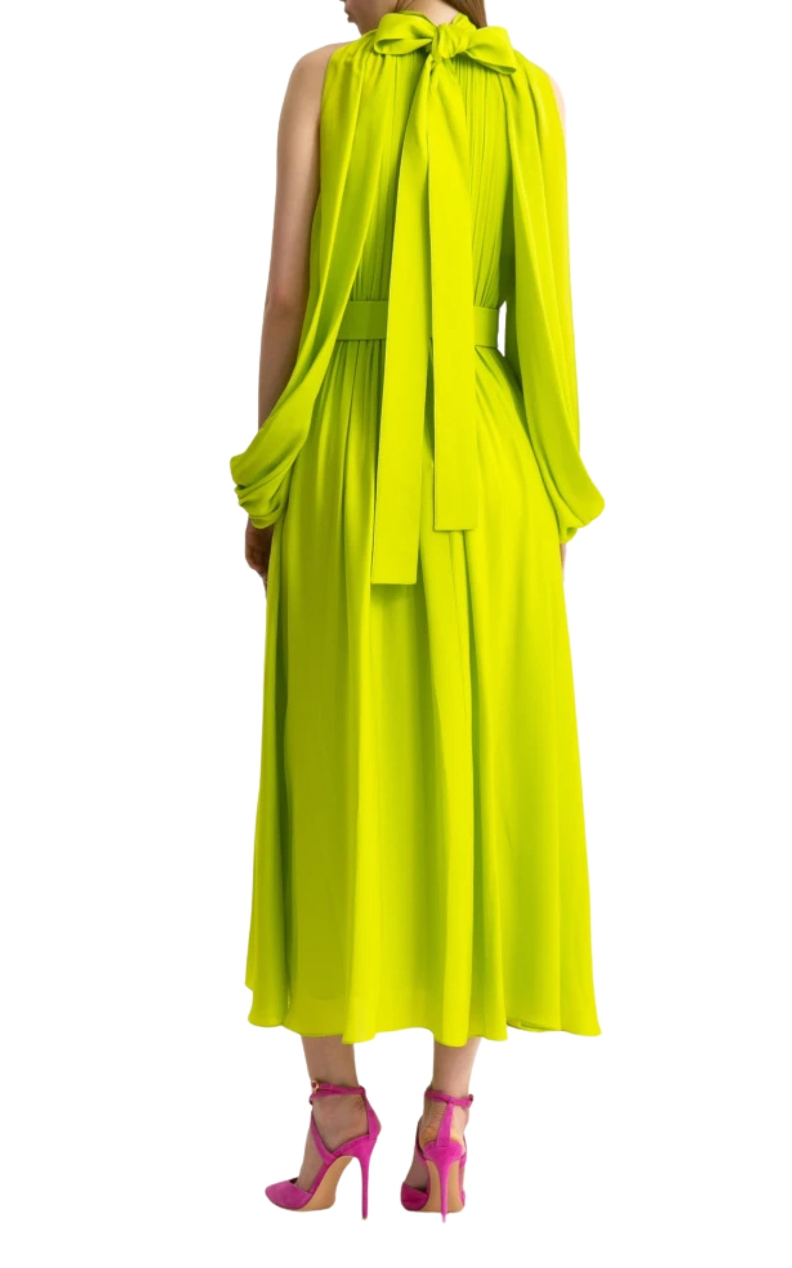Lime Green Silk Dress - 4
