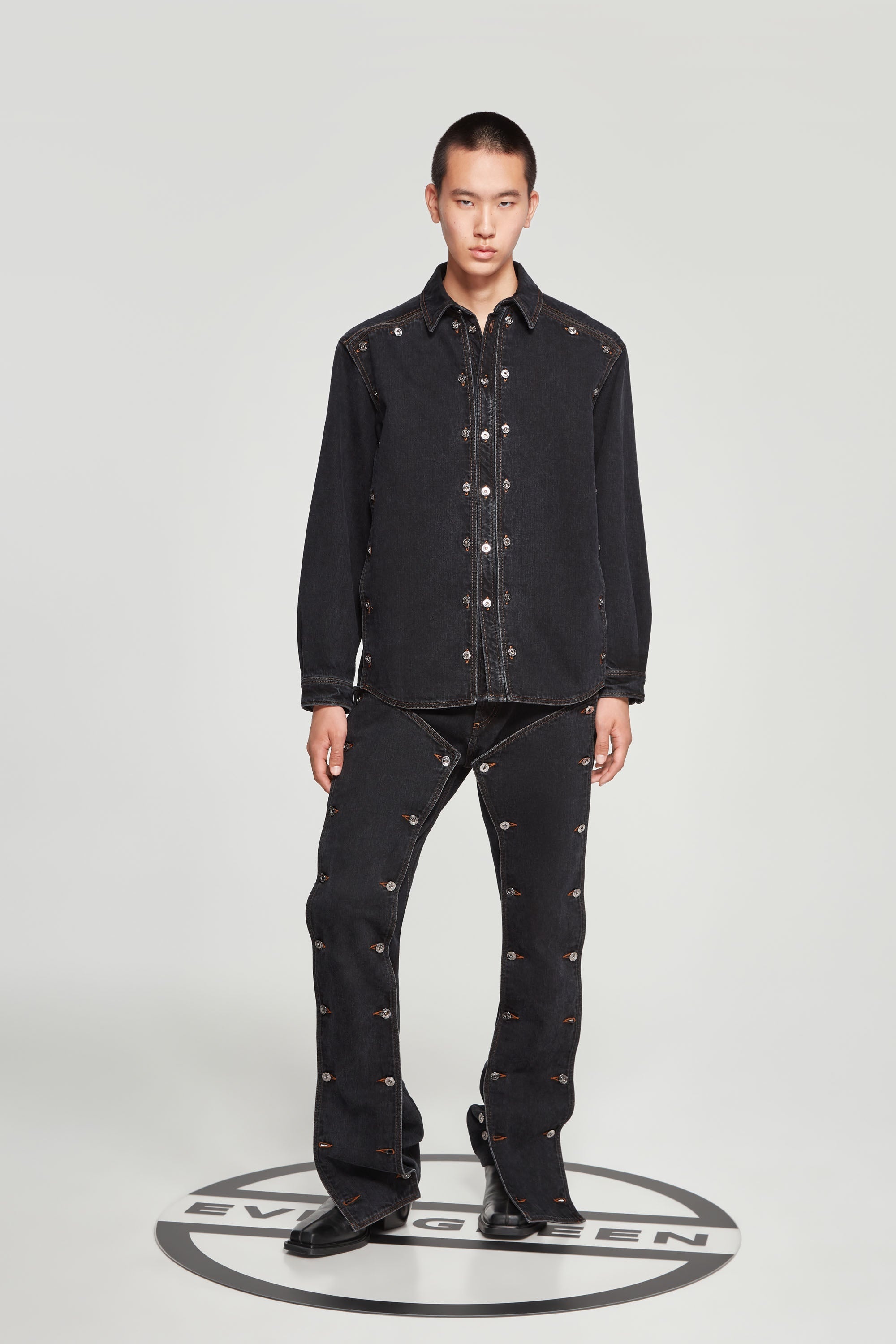 Classic Button Panel Denim Shirt - 5