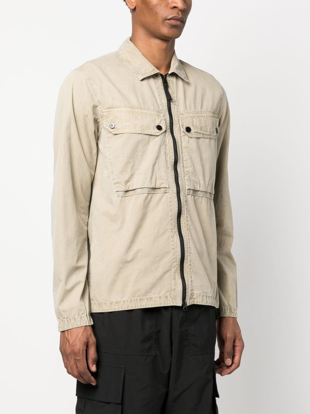 Compass-patch cotton shirt jacket - 3