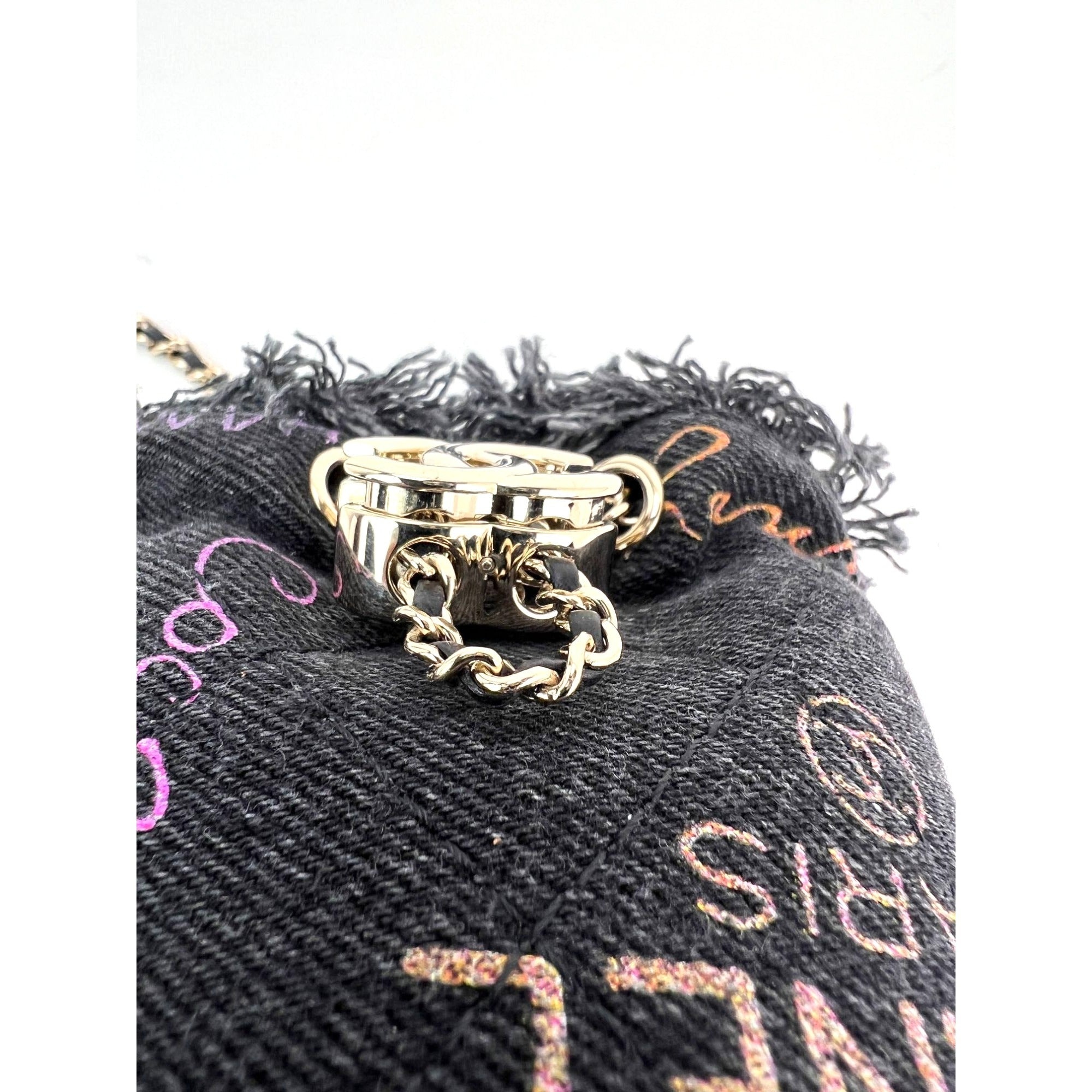 Chanel Denim Quilted Mood Mini Bucket With Chain Black - 8
