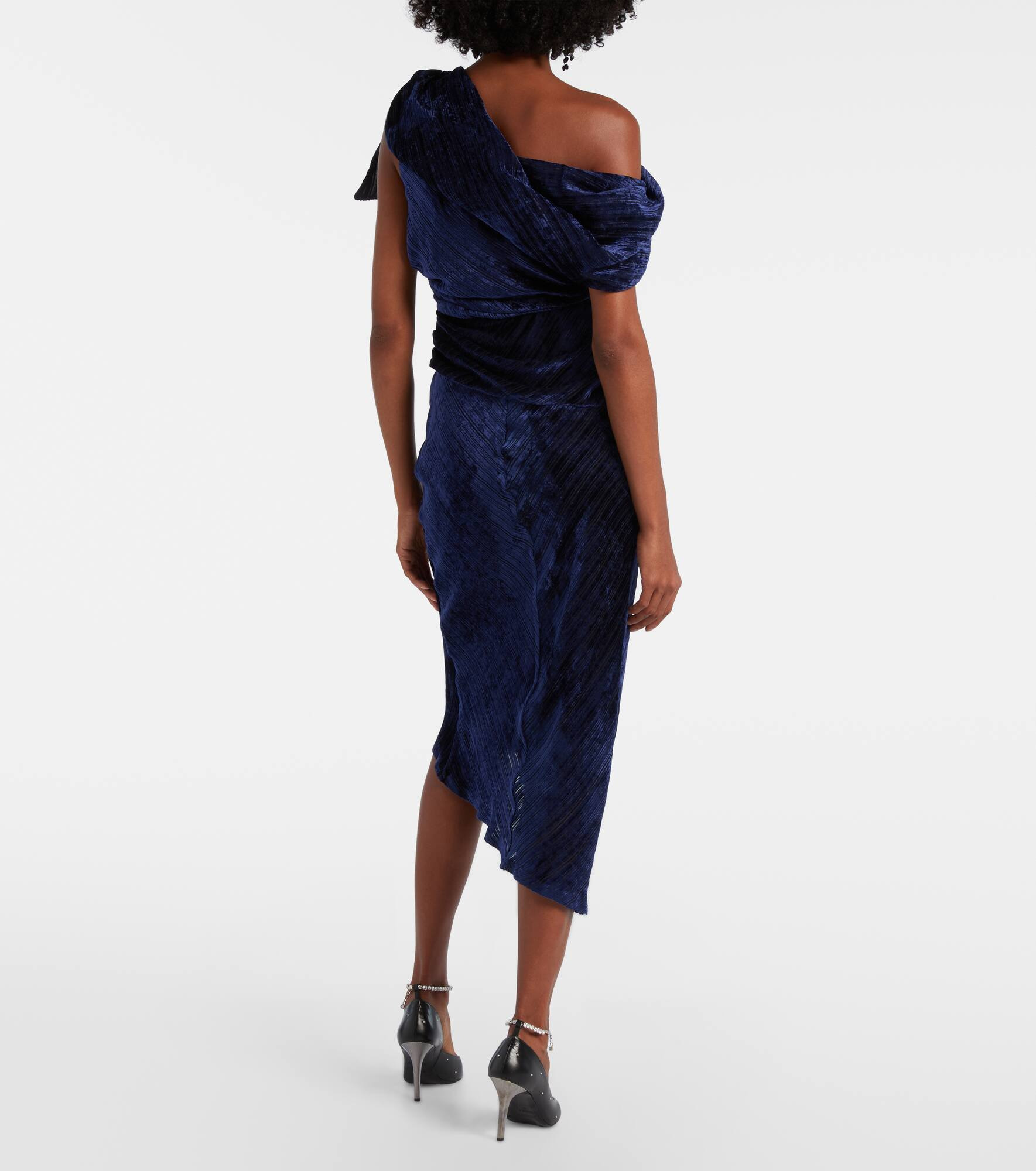 Cyane one-shoulder velvet midi dress - 3