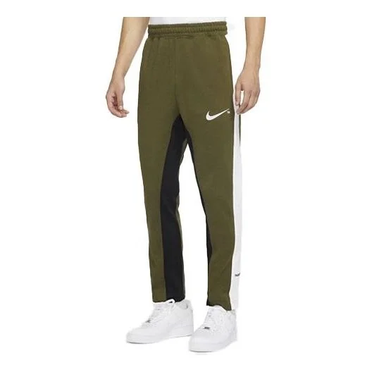 Men's Nike Sportswear Swoosh Contrast Color Stitching Knit Sports Pants/Trousers/Joggers Army Green - 1