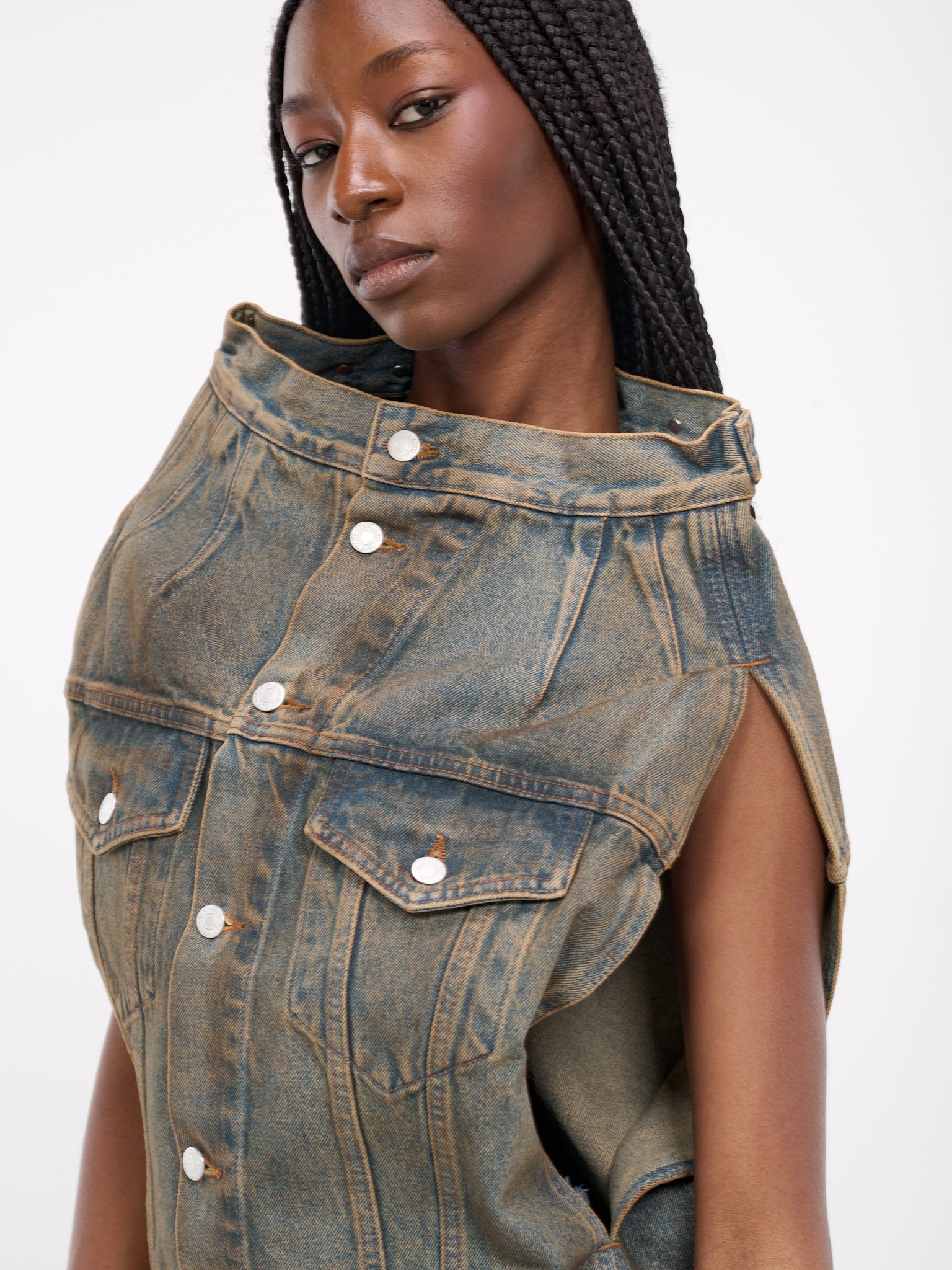 Denim Wide Neck Vest - 5