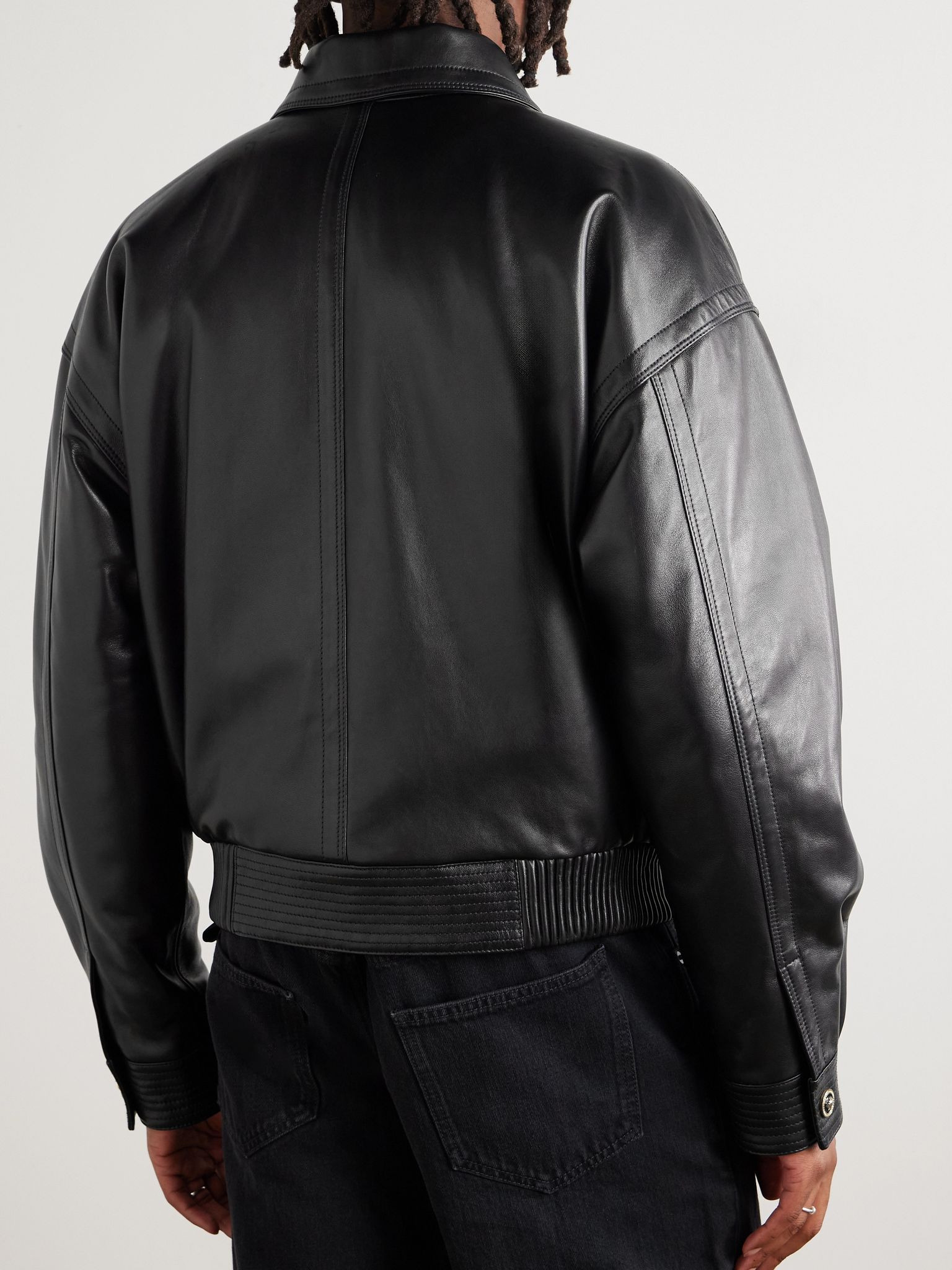 Leather Bomber Jacket Black - 4