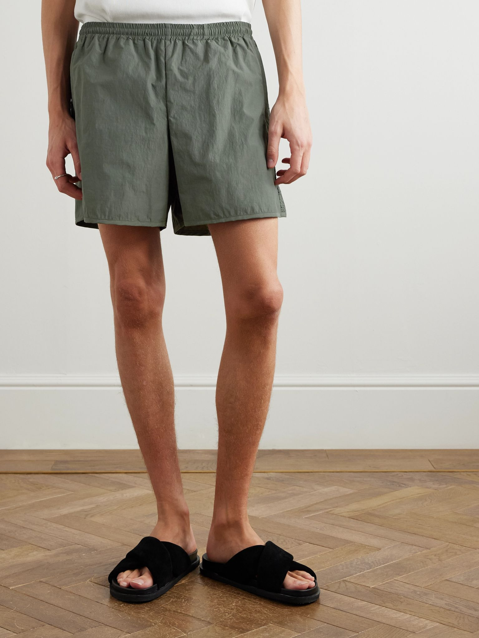 Bibile Straight-Leg Embroidered Recycled-Shell Shorts Green - 3