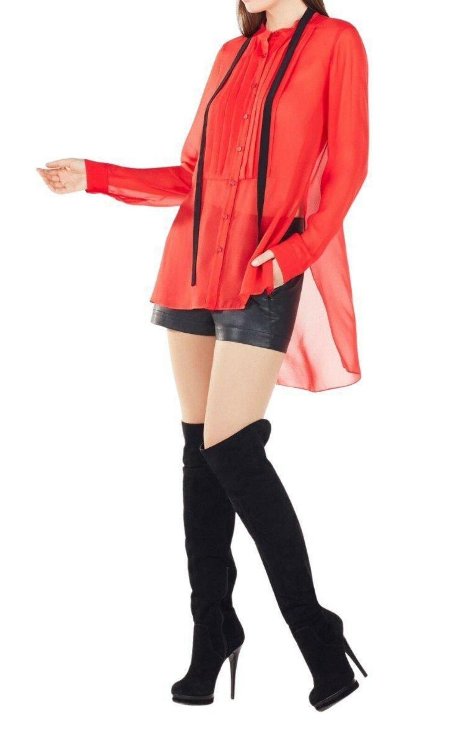 BCBGMAXAZRIA - Red Berry Kristian Pleated Button-Up Shirt - 5