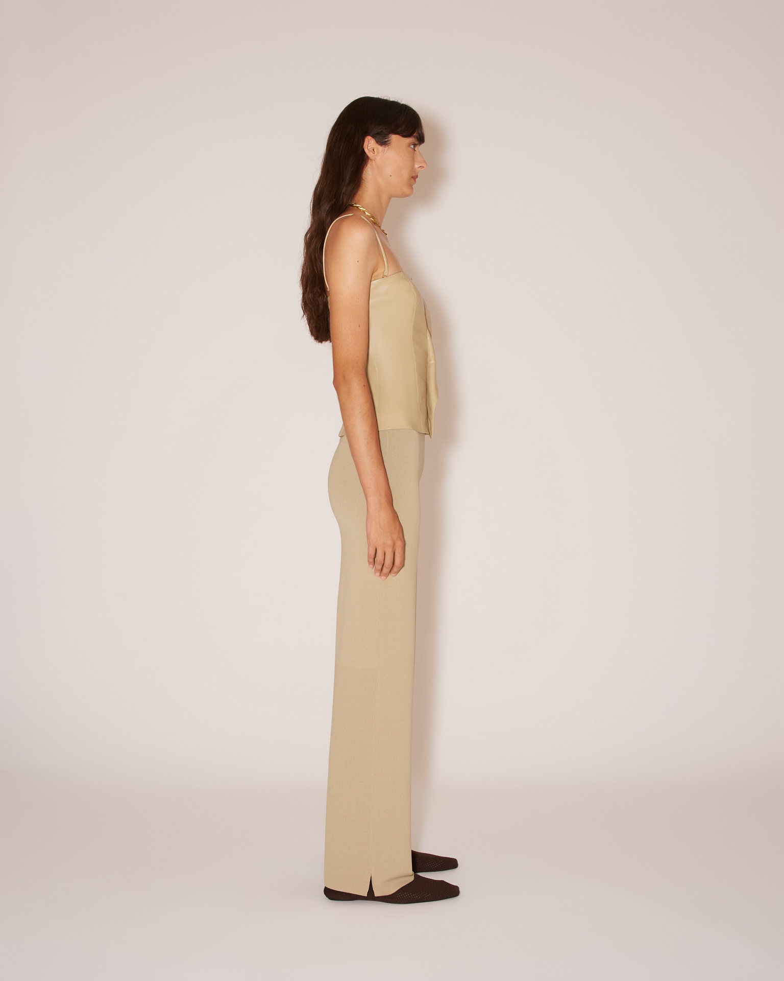 DOMINO - Compact viscose wide leg ankle split pants - Pebble - 3