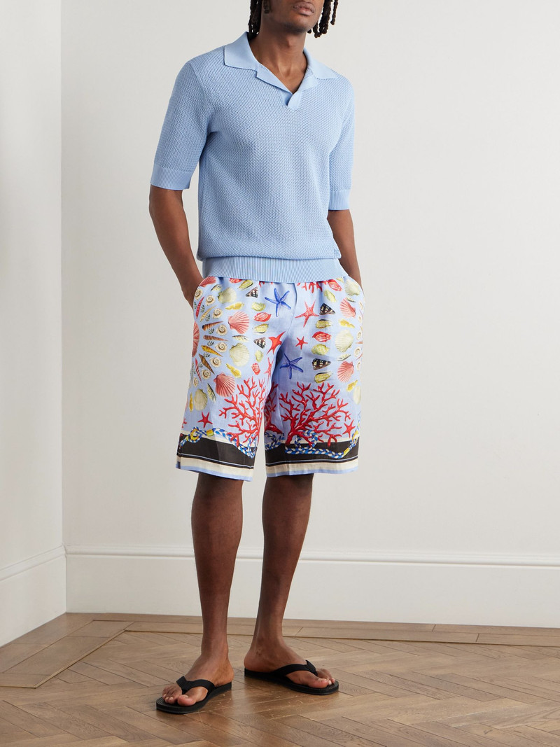 Dolce & Gabbana Printed Linen Straight-Leg Shorts Blue outlook