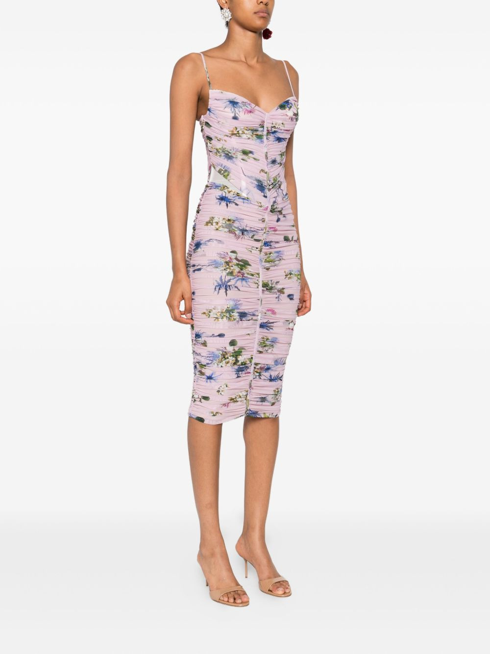floral-print ruched midi day dress - 3