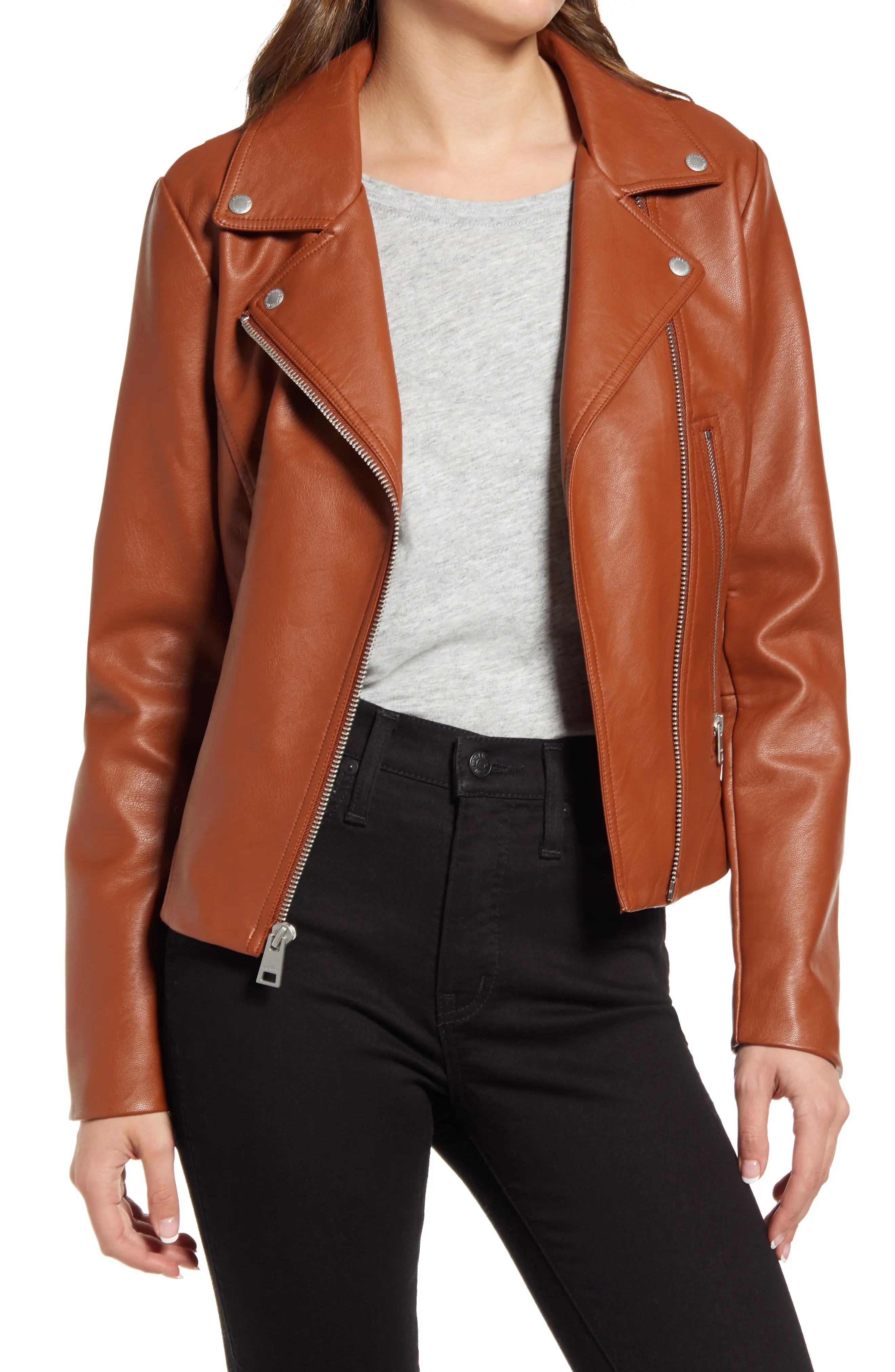 Faux Leather Moto Jacket - 1