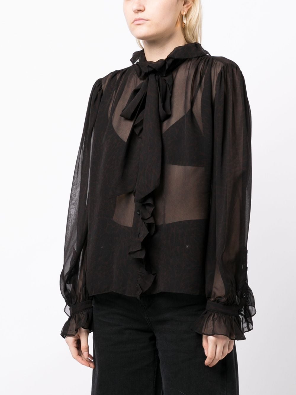 ruffled button-up silk shirt - 3