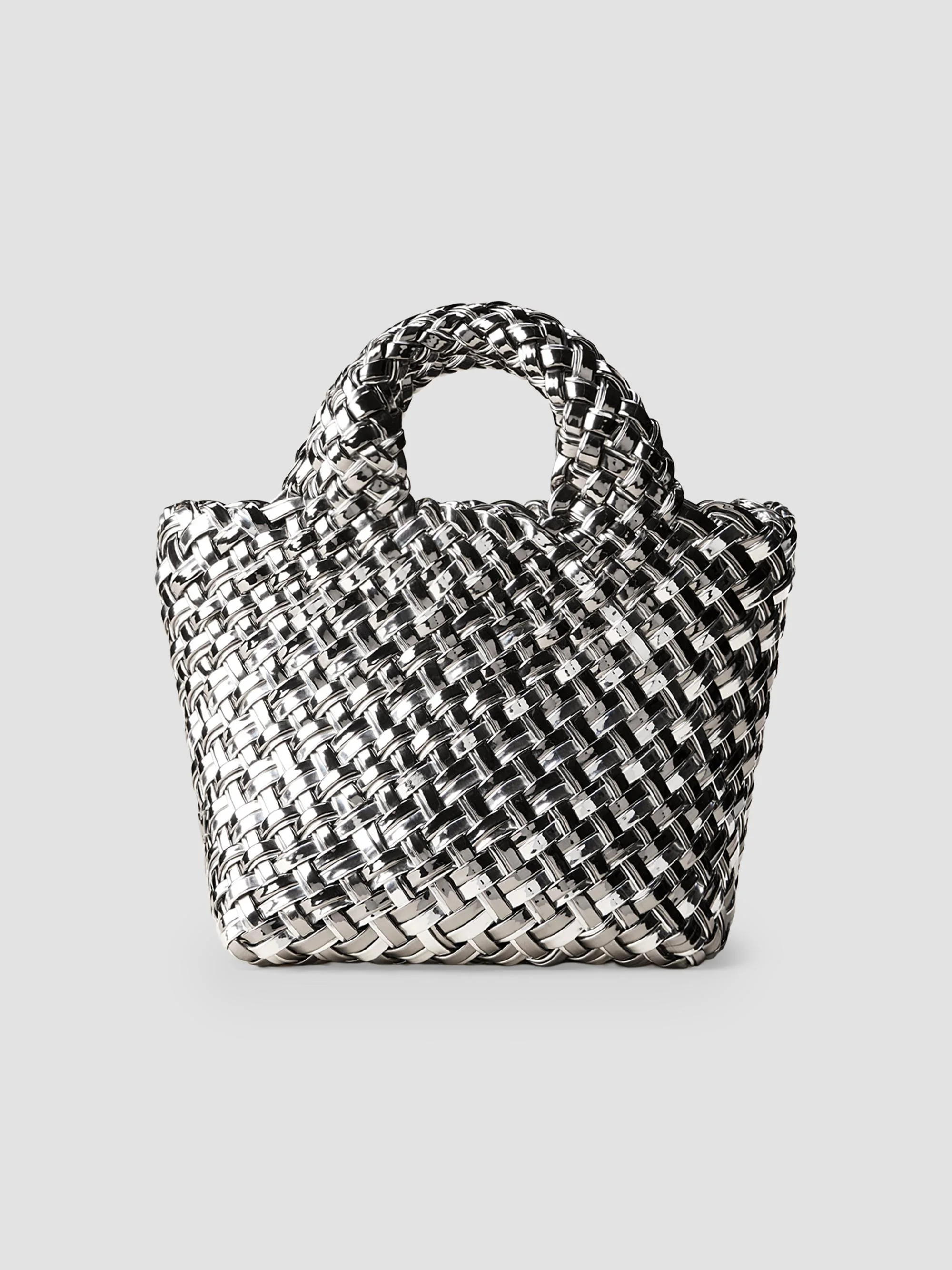 Women's St. Barths Petit Double Weave Metallic Top Handle Bag - Pewter - 1