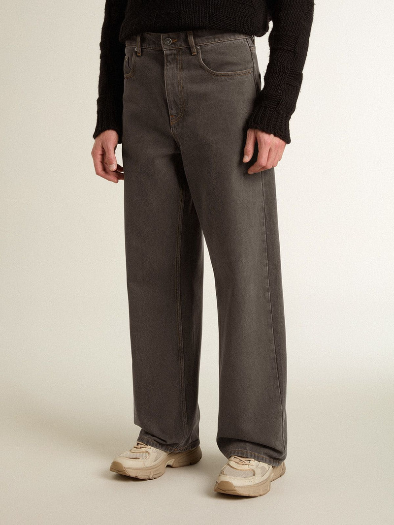 Golden Goose Men's dark gray jeans in twist crease-wash denim outlook
