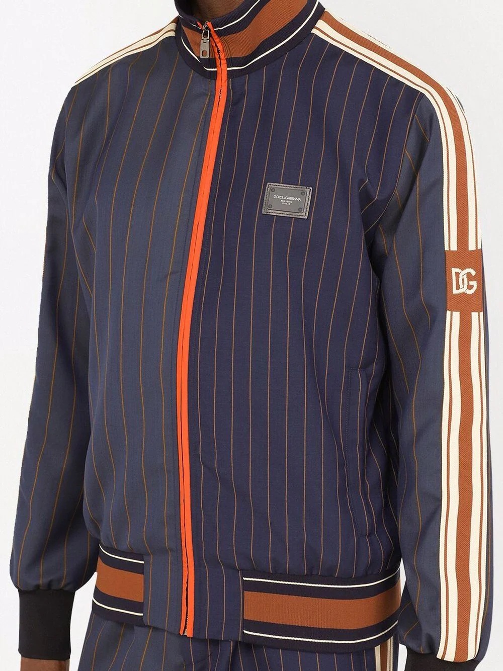 striped logo-patch bomber jacket - 5